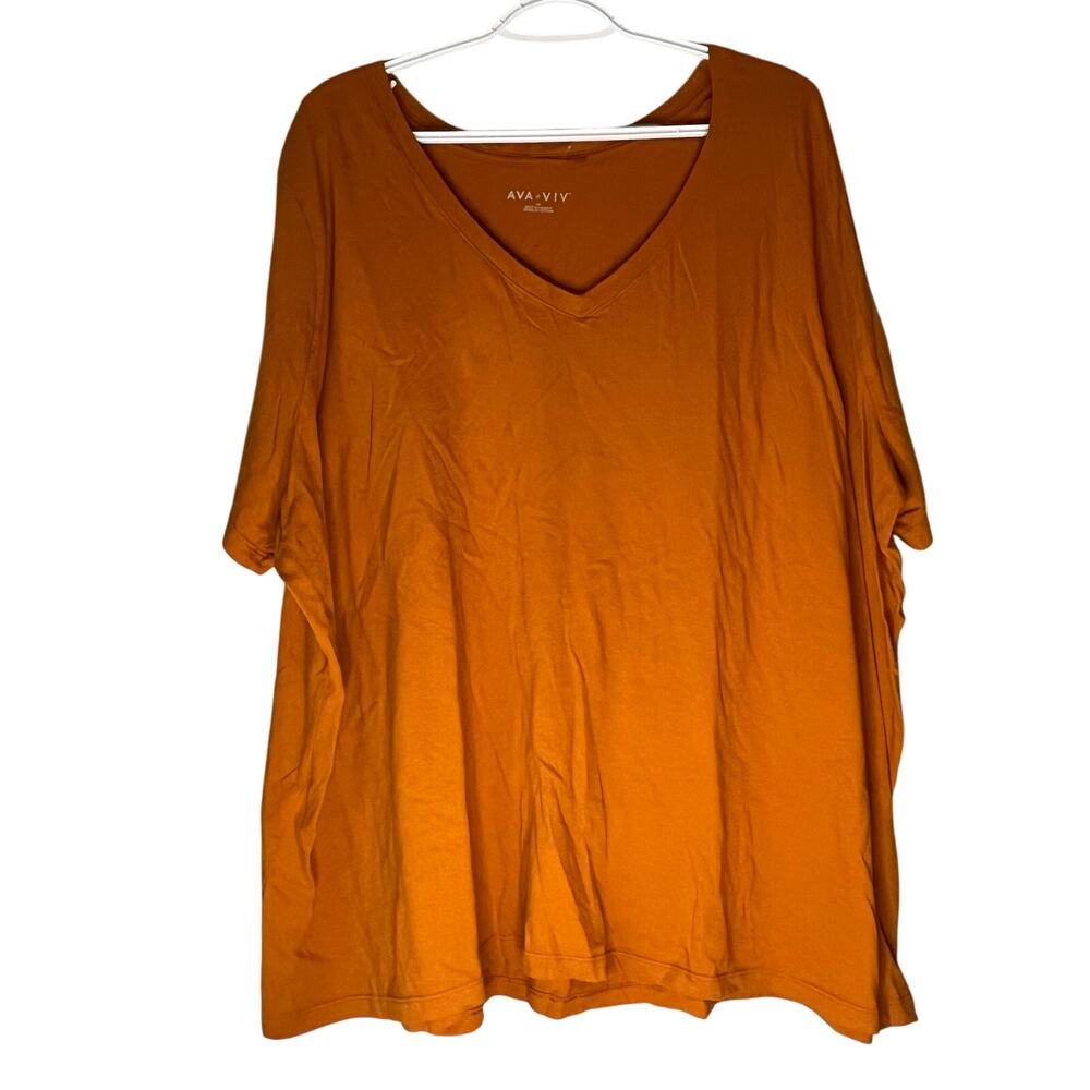 Ava & Viv Orange V-Neck T-Shirt Size 4X